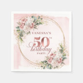 Blush Floral Rose Gold 50th Birthday Beverage   Servet (Voorkant)