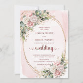 Blush Floral Rose Gold Modern Greenery Wedding  Kaart (Voorkant)