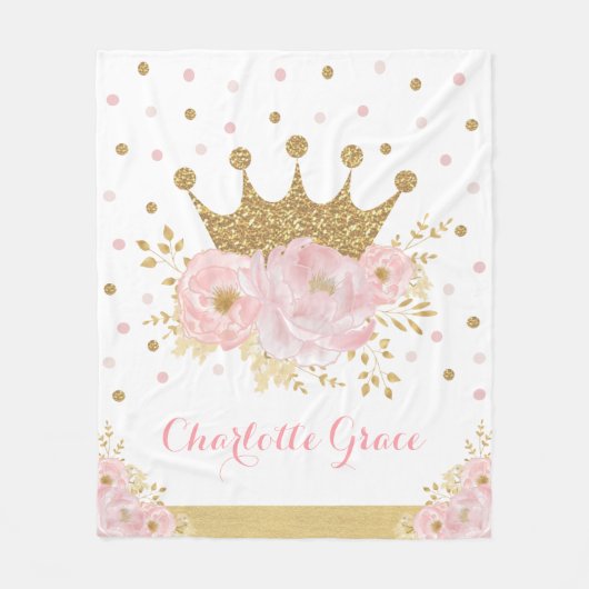  blush Floral Royal Princess Gold Crown Girl Fleece Deken (Voorkant)
