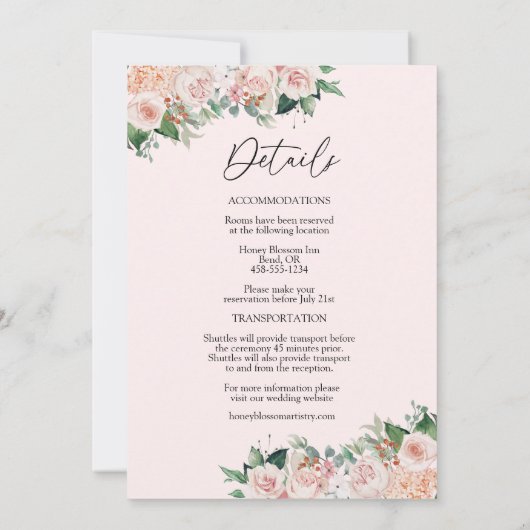 Blush Floral roze in één keer Kaart (Achterkant)