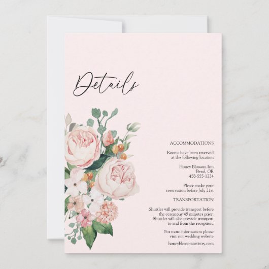 Blush Floral roze monogram in één bruiloft Kaart (Achterkant)