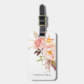 Blush Floral Rozen Boho Peony gepersonaliseerd Bagagelabel (Voorkant verticaal)