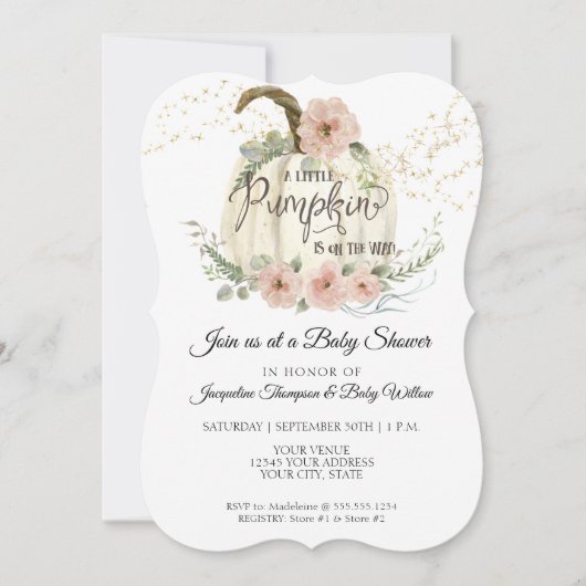 Blush Floral Rozen Herfst White Pumpkin Baby showe Kaart (Voorkant)