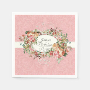  Blush Floral Rozen met Script Birthday Party Servet