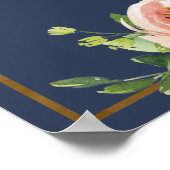 Blush Floral Rozen Navy Gold Wedding Welcome Sign Poster (Hoek)