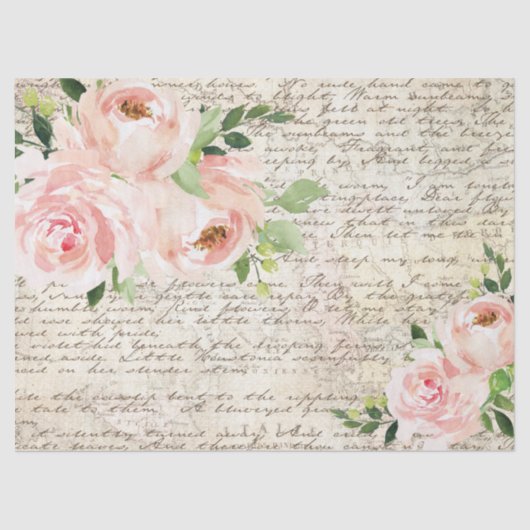  Blush Floral Rozen Oude Letter-ontkoppeling Tissuepapier (Voorkant)