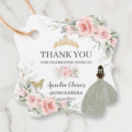 Blush Floral Sage Green Gold Quinceanera Sweet 16 Bedankjes Labels