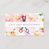 Blush Floral Salon Scissors Logo Benoeming Visitekaartje (Voorkant)