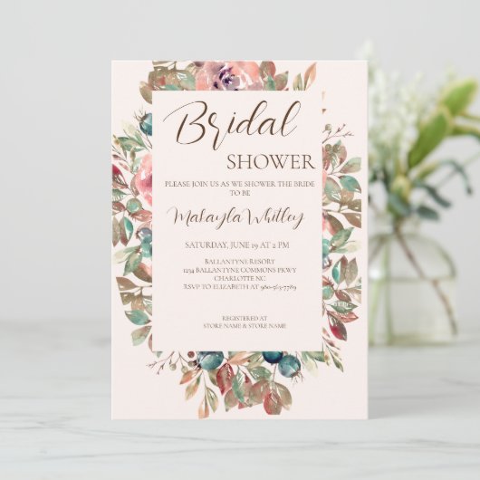 Blush Floral Sand Bridal Shower Uitnodiging (Staand voorkant)