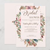 Blush Floral Sand Bridal Shower Uitnodiging (Voorkant / Achterkant)