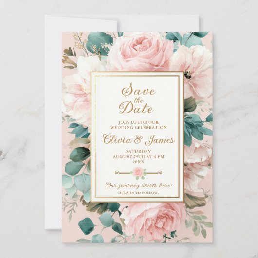Blush floral save the date kaart (Voorkant)