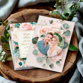 Blush floral save the date kaart