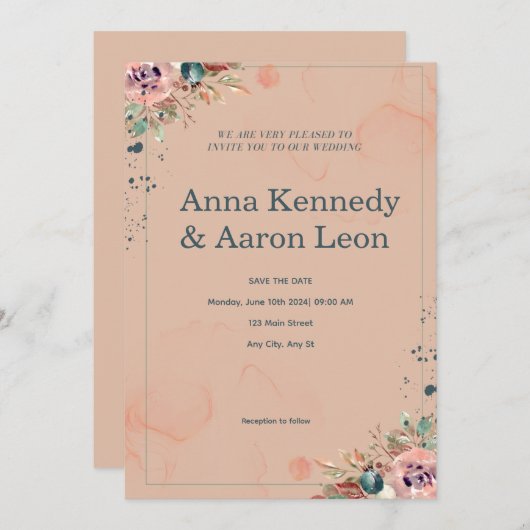 Blush Floral Save-the-Date Kaart (Voorkant / Achterkant)