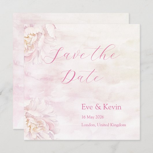 Blush Floral Save the Date Kaart – Waterverf (Voorkant / Achterkant)