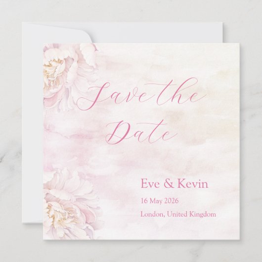 Blush Floral Save the Date Kaart – Waterverf (Voorkant)
