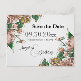 Blush Floral Save the Date Wedding Post Card Aankondigingskaart
