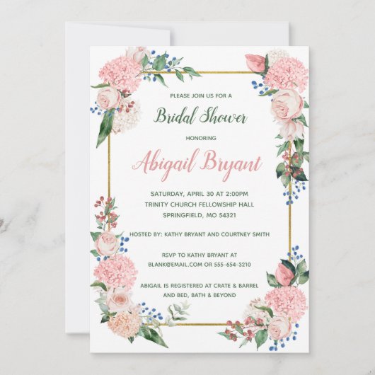 Blush Floral Shower of Party Invitation Kaart (Voorkant)