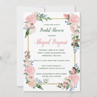 Blush Floral Shower of Party Invitation Kaart