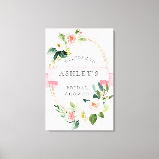 Blush Floral Shower Welkomstbord Canvas Afdruk (Voorkant)