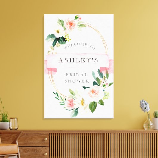 Blush Floral Shower Welkomstbord Canvas Afdruk (Insitu (Woonkamer))
