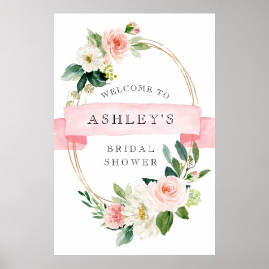 Blush Floral Shower Welkomstbord Poster (Voorkant)