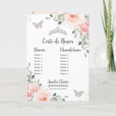 Blush Floral Silver Quinceañera Orde van Gebeurten Programma (Achterkant)
