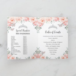 Blush Floral Silver Quinceañera Orde van Gebeurten Programma