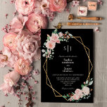 Blush Floral Simple Black Monogram Weddenschap Kaart<br><div class="desc">Deze bloedige, eenvoudige zwarte monogram trouwuitnodiging is voorzien van prachtige, chic-neutrale achtergronden van zwart of wit met eenvoudige moderne typografie en elegante kalligrafie om een gesofisticeerde toon aan te geven voor elke stijl van gebeurtenissen. Elk product is voorzien van prachtige blush roze rozen en perzik en ivoor hydrangeas, die voorzien...</div>