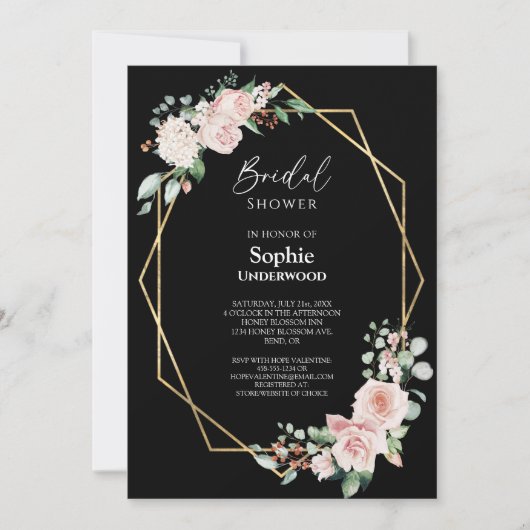 Blush Floral Simple Black Wedding Vrijgezellenfees Kaart (Voorkant)