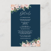 Blush Floral Simple Navy Wedding Details Informatiekaartje (Voorkant)
