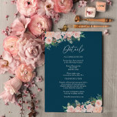 Blush Floral Simple Navy Wedding Details Informatiekaartje