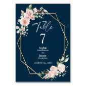 Blush Floral Simple Navy Wedding Table Number Kaart (Achterkant)