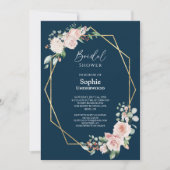 Blush Floral Simple Navy Wedding Vrijgezellenfeest Kaart (Voorkant)