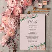 Blush Floral Simple Pink Weddenschap Details Informatiekaartje