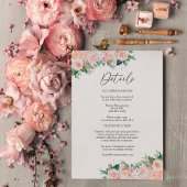 Blush Floral Simple White Wedding Details Informatiekaartje