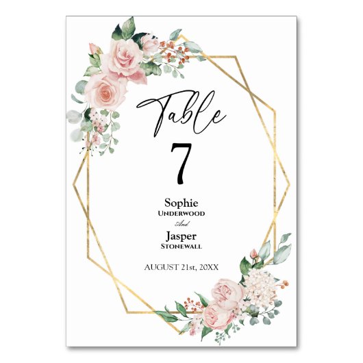 Blush Floral Simple White Wedtable Table Number Kaart (Achterkant)
