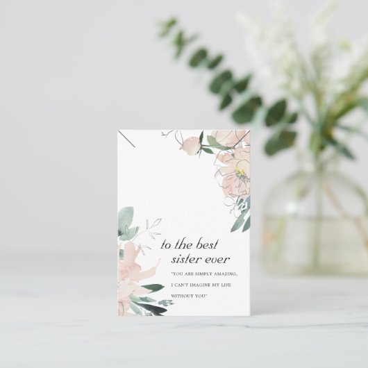 BLUSH FLORAL SISTER GIFT KETTING DISPLAY CARD PLAATSKAARTJE (Staand voorkant)
