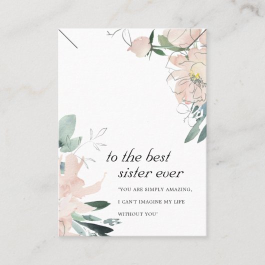 BLUSH FLORAL SISTER GIFT KETTING DISPLAY CARD PLAATSKAARTJE (Voorkant)