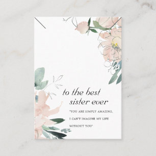 BLUSH FLORAL SISTER GIFT KETTING DISPLAY CARD PLAATSKAARTJE