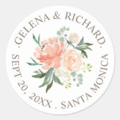 Blush Floral Spring Wedding Envelope Seal Ronde Sticker (Voorkant)
