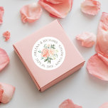 Blush Floral Spring Wedding Envelope Seal Ronde Sticker<br><div class="desc">Veerbloemige bouquet in waterverf perziken en knijpen met een groene,  bewerkbare tekst rond de omtrek.</div>