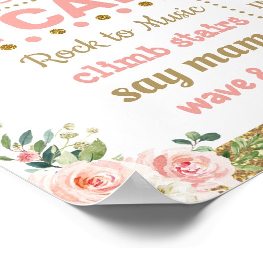 Blush Floral Swan Princess 1st Birthday Milestone Poster (Hoek)