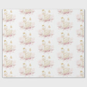 Blush Floral Swan Princess Baby shower Birthday Cadeaupapier (Vlak)