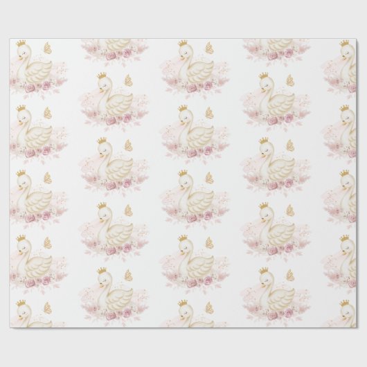 Blush Floral Swan Princess Baby shower Birthday Cadeaupapier (Vlak)