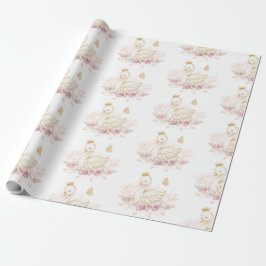 Blush Floral Swan Princess Baby shower Birthday Cadeaupapier