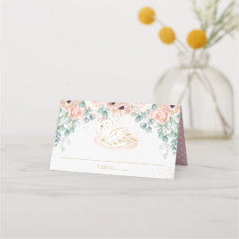 Blush Floral Swan Princess Baby shower Birthday Plaatskaartje