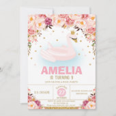 Blush Floral Swan Princess Pool Birthday Party Kaart (Voorkant)
