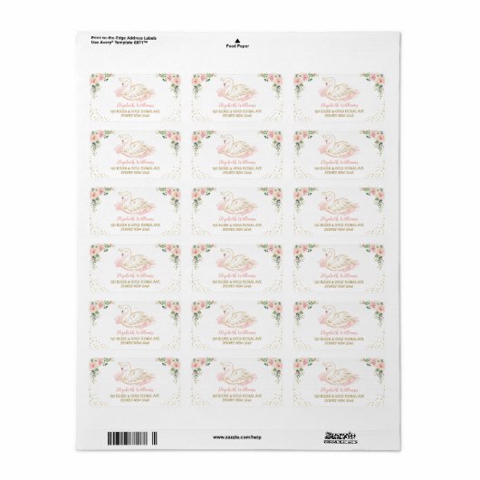  Blush Floral Swan Princess retouradres Etiket (Full Sheet)