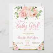 Blush Floral Sweet Baby Meisje Douche Roze & Goud Kaart (Voorkant)