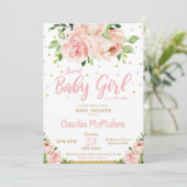 Blush Floral Sweet Baby Meisje Douche Roze & Goud Kaart (Staand voorkant)